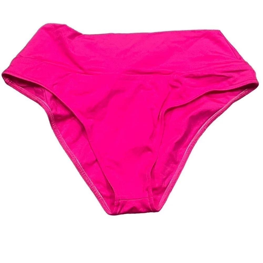 Frankies Bikinis Anne Solid High Waist Barbie Core Bottom Pink Size Small NWOT
